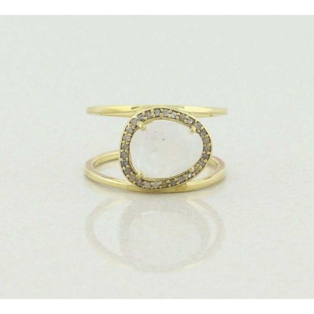 Gold over Sterling Silver Moonstone & Diamond Halo Ring Size 10 - Picture 2 of 9